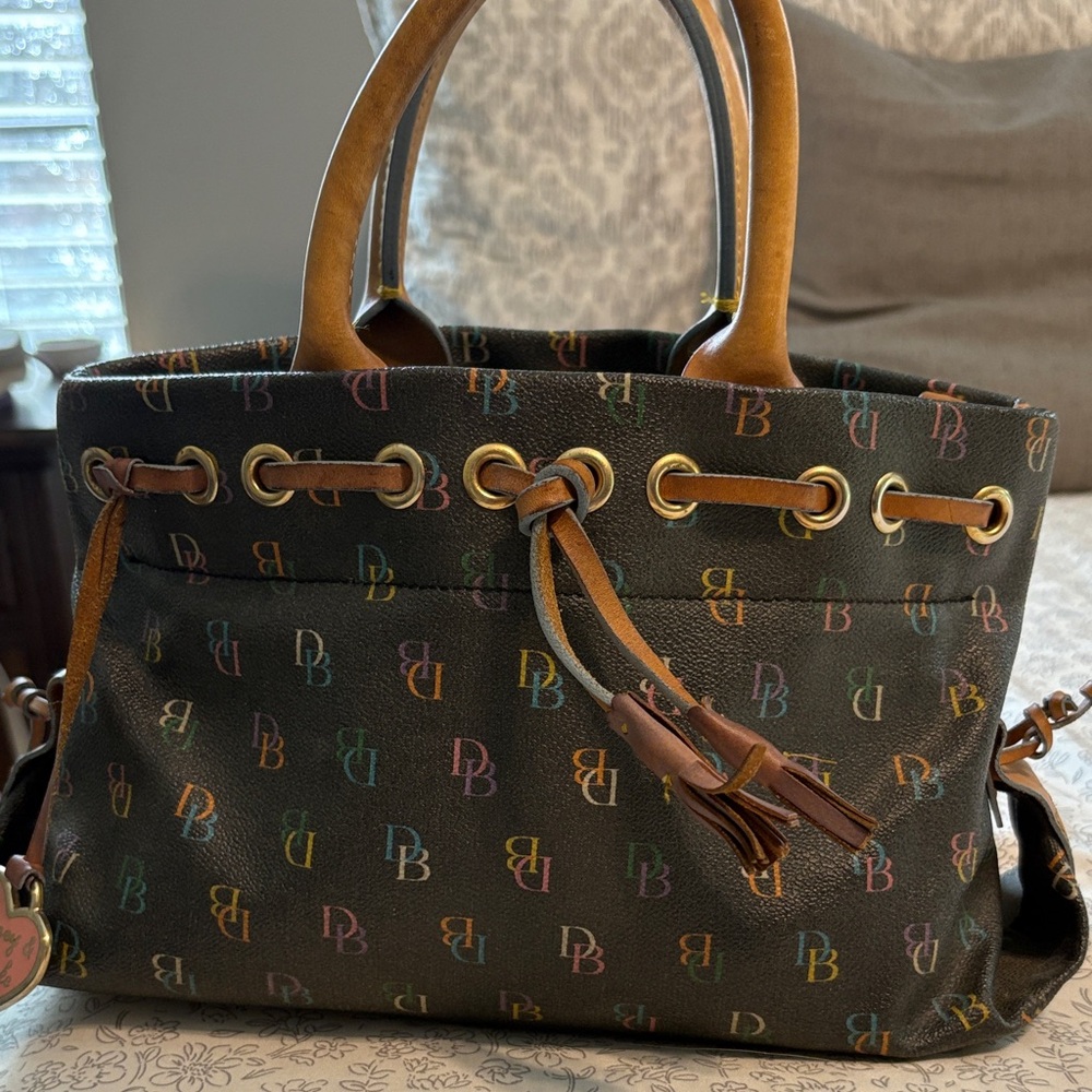 Vintage Dooney & Bourke Black Multicolor Logo Tote